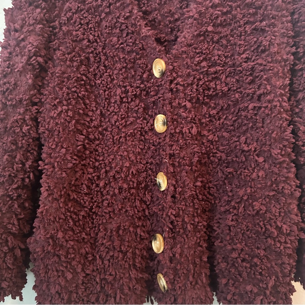 Listicle Burgundy Textured Women's Cardigan - Picture 2 of 6